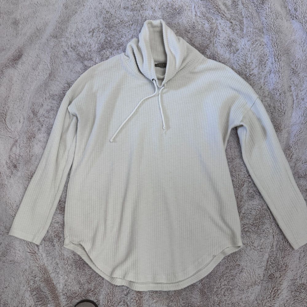 LILLA P Waffle Knit Cowl Neck Long Sleeve Top — Off White — Size S/M